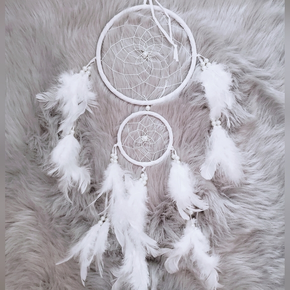 White Feather Dream Catcher with Raw White Quartz Healing Crystal - Picture 4 of 8